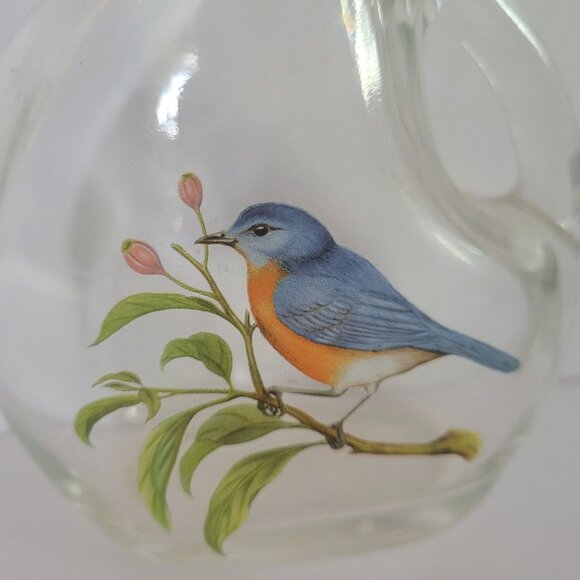 Vintage Clear Glass Bottle With Bluebird Design - Picture 2 of 6